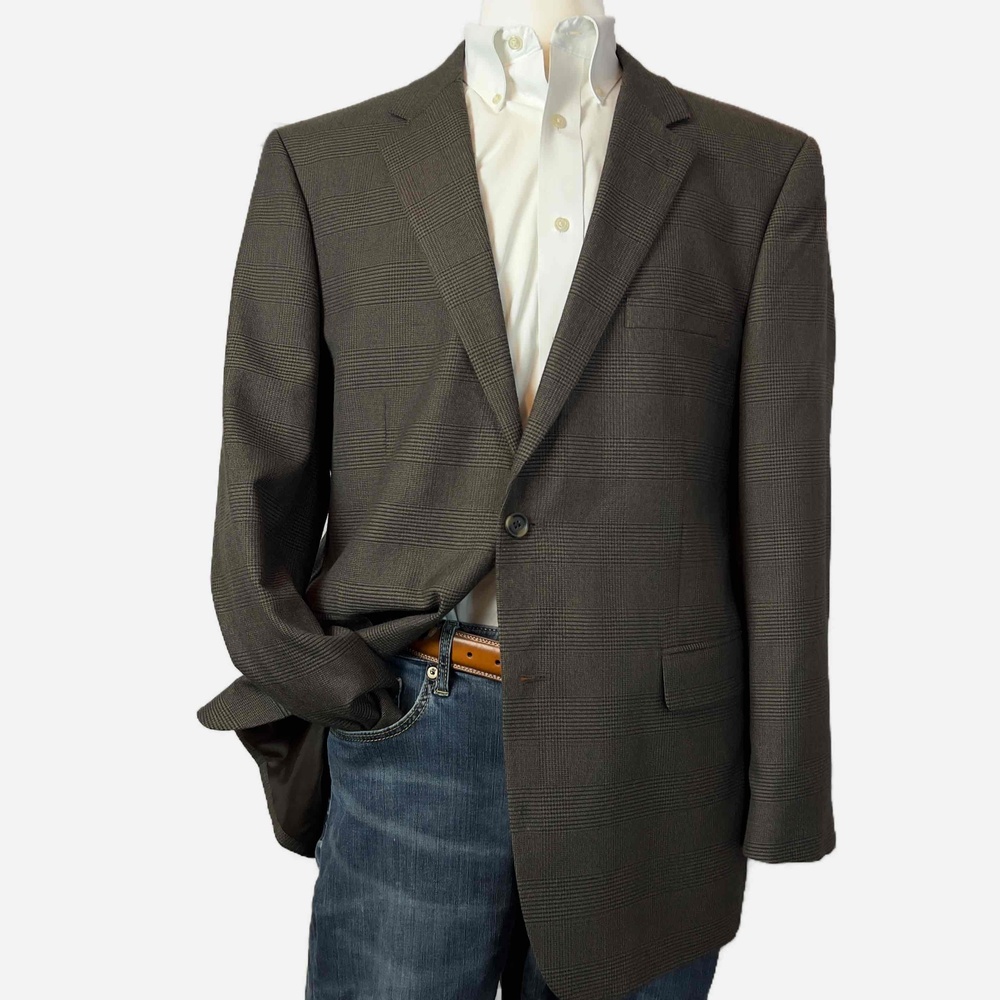 Andrew Fezza Plaid Blazer 46R Brown Sport Coat Suit Jacket‎ Excellent Condition